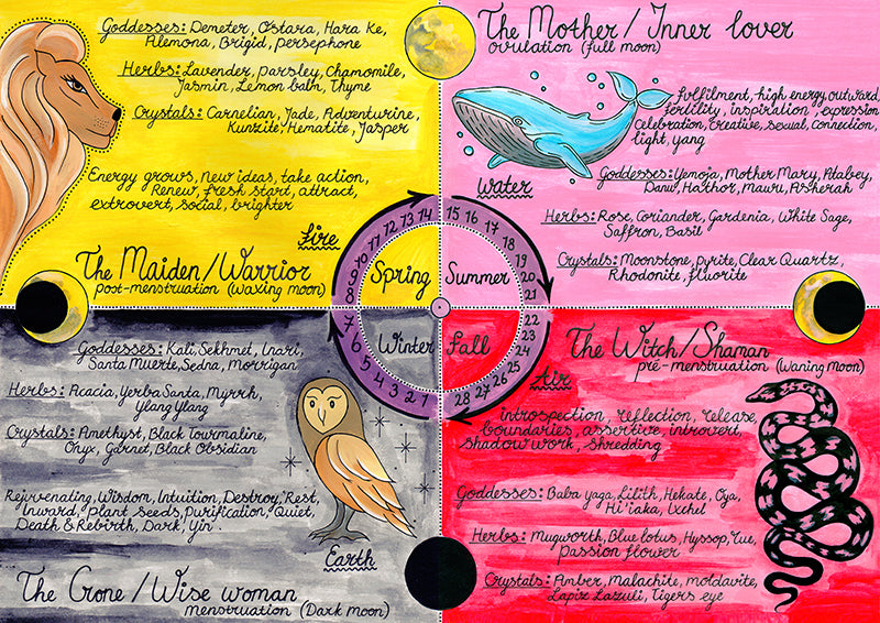 Moon Cycle Medicine Wheel - A3 - Art Print on Hahnemühle German Etching paper - (42 x 29,7 cm)